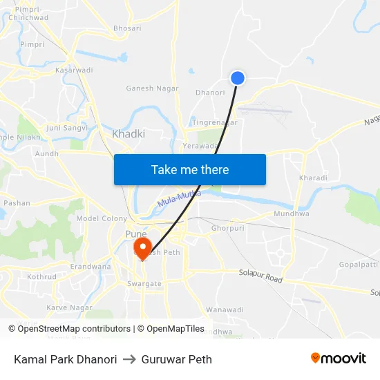 Kamal Park Dhanori to Guruwar Peth map