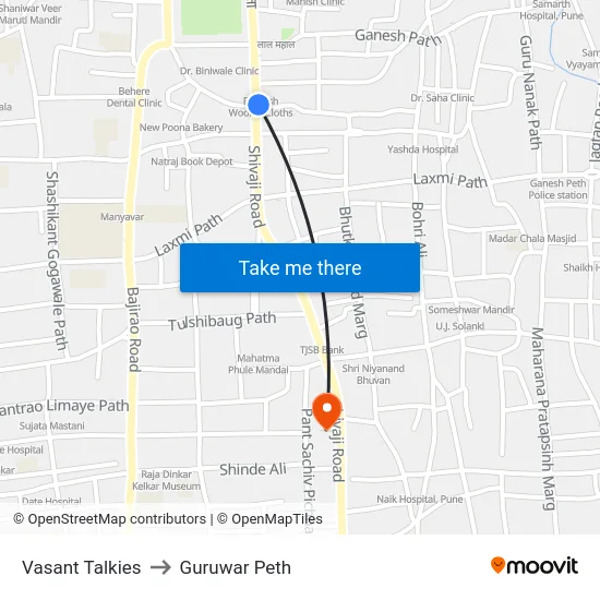 Vasant Talkies to Guruwar Peth map
