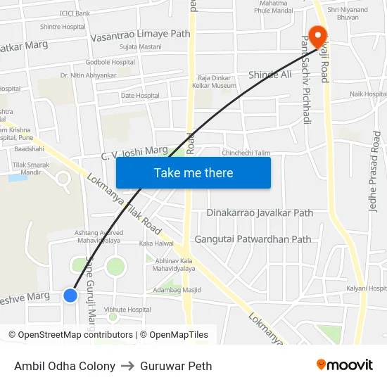 Ambil Odha Colony to Guruwar Peth map