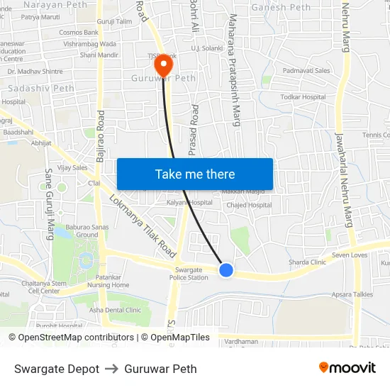 Swargate Depot to Guruwar Peth map