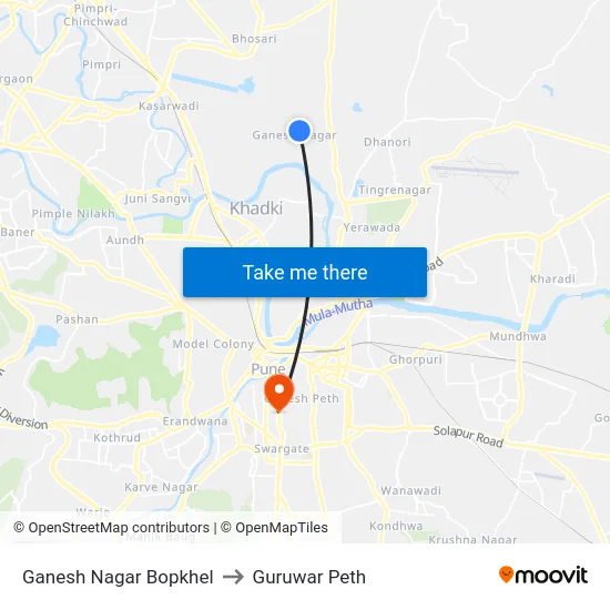 Ganesh Nagar Bopkhel to Guruwar Peth map