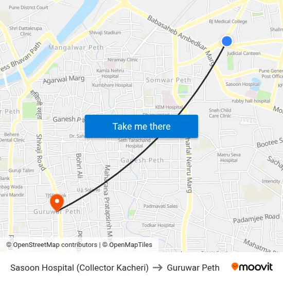 Sasoon Hospital (Collector Kacheri) to Guruwar Peth map