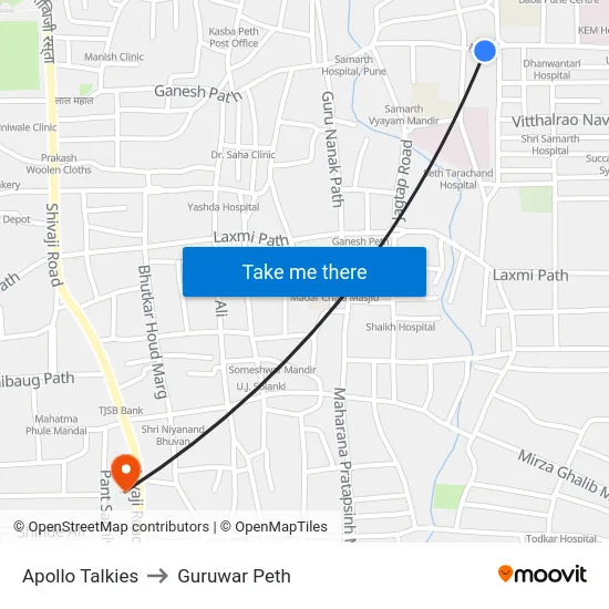 Apollo Talkies to Guruwar Peth map