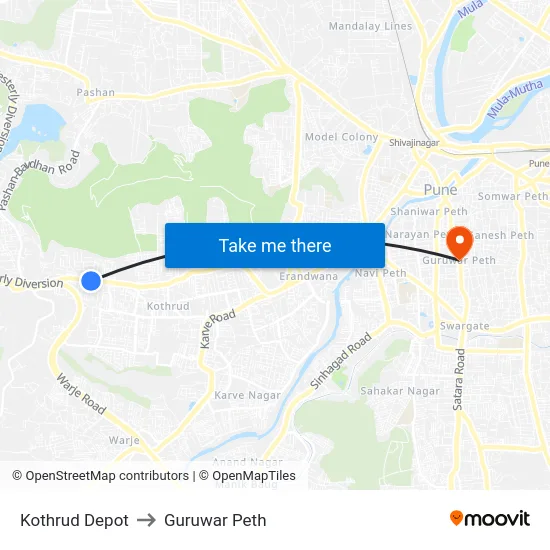 Kothrud Depot to Guruwar Peth map
