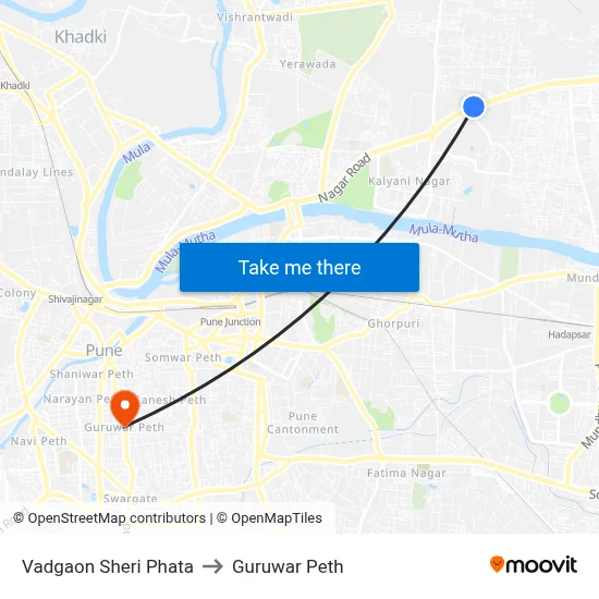 Vadgaon Sheri Phata to Guruwar Peth map