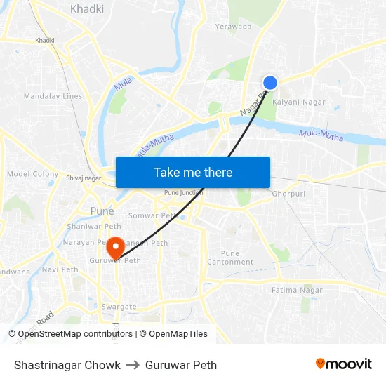 Shastrinagar Chowk to Guruwar Peth map