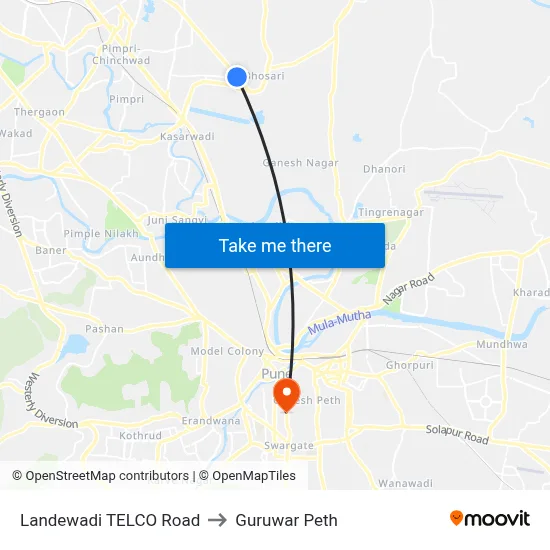 Landewadi TELCO Road to Guruwar Peth map