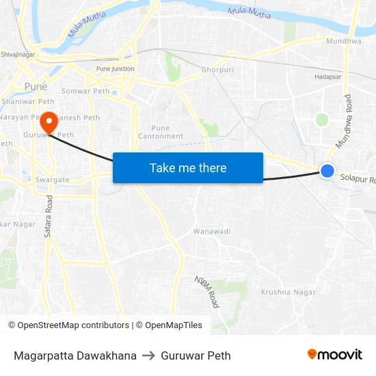 Magarpatta Dawakhana to Guruwar Peth map