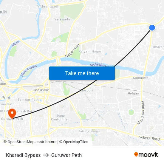 Kharadi Bypass to Guruwar Peth map