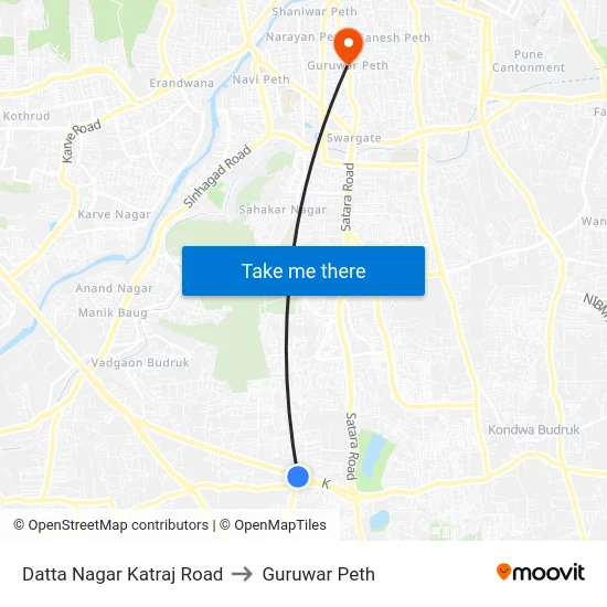 Datta Nagar Katraj Road to Guruwar Peth map