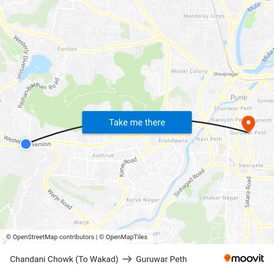 Chandani Chowk (To Wakad) to Guruwar Peth map