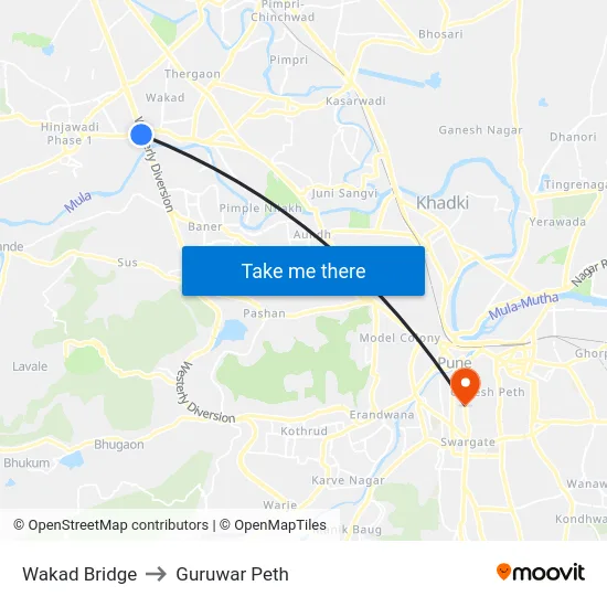 Wakad Bridge to Guruwar Peth map