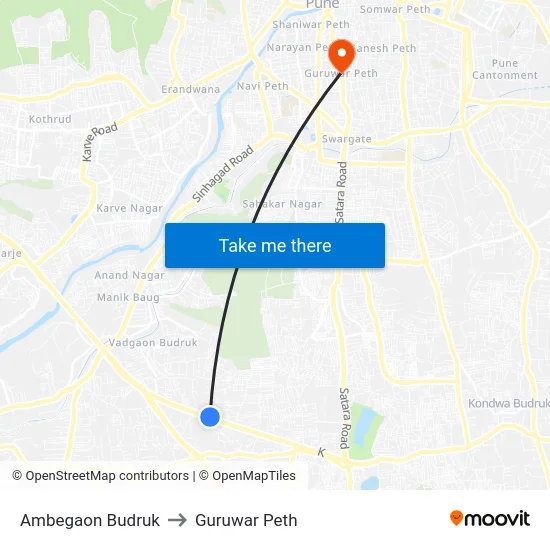 Ambegaon Budruk to Guruwar Peth map