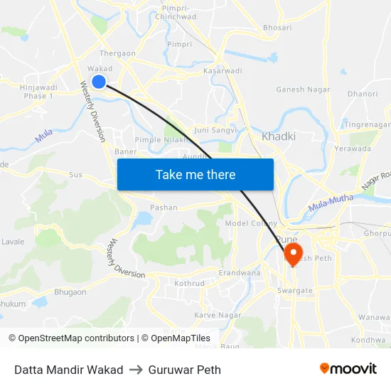 Datta Mandir Wakad to Guruwar Peth map