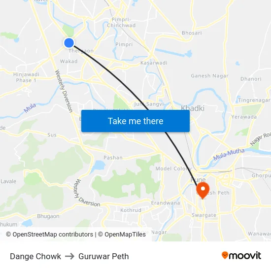 Dange Chowk to Guruwar Peth map