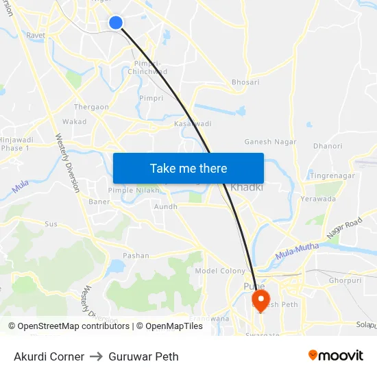 Akurdi Corner to Guruwar Peth map