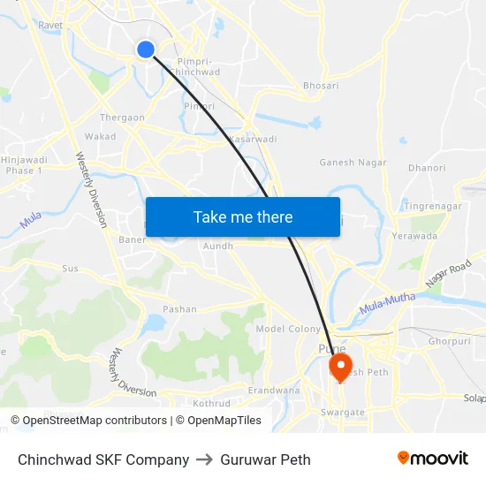 Chinchwad SKF Company to Guruwar Peth map