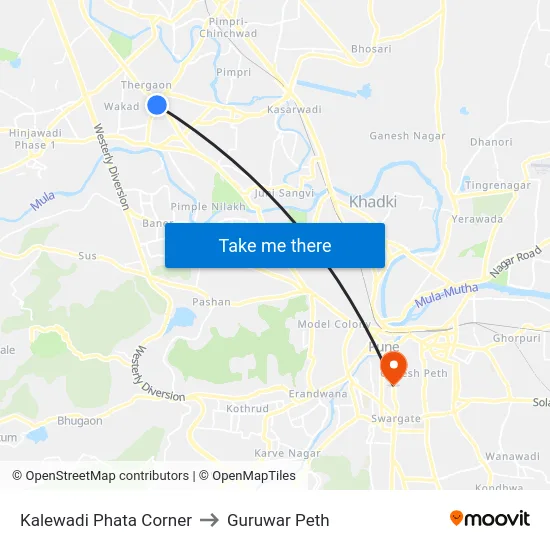 Kalewadi Phata Corner to Guruwar Peth map