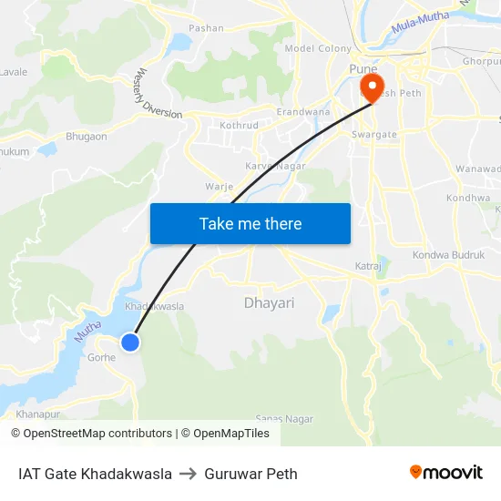 IAT Gate Khadakwasla to Guruwar Peth map
