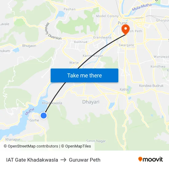 IAT Gate Khadakwasla to Guruwar Peth map