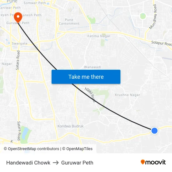 Handewadi Chowk to Guruwar Peth map