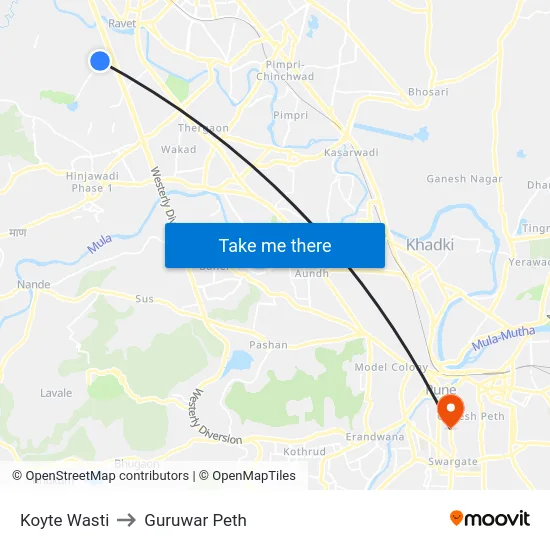 Koyte Wasti to Guruwar Peth map