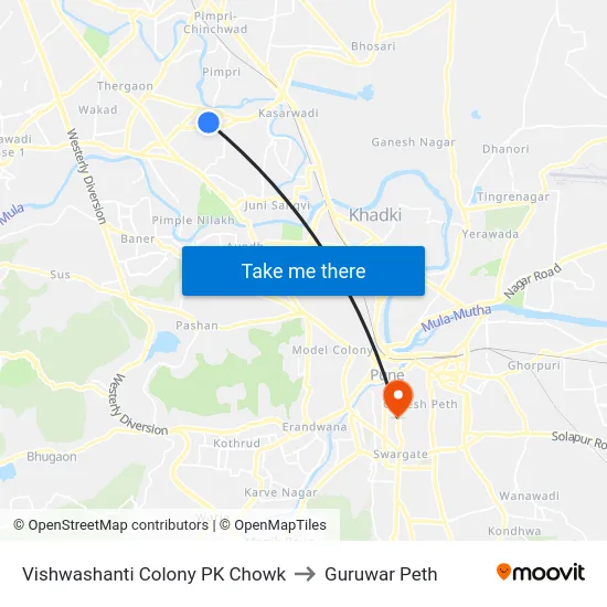 Vishwashanti Colony PK Chowk to Guruwar Peth map