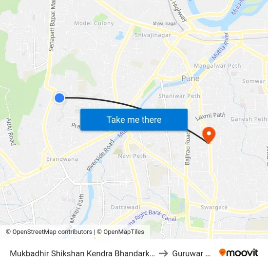 Mukbadhir Shikshan Kendra Bhandarkar Road to Guruwar Peth map