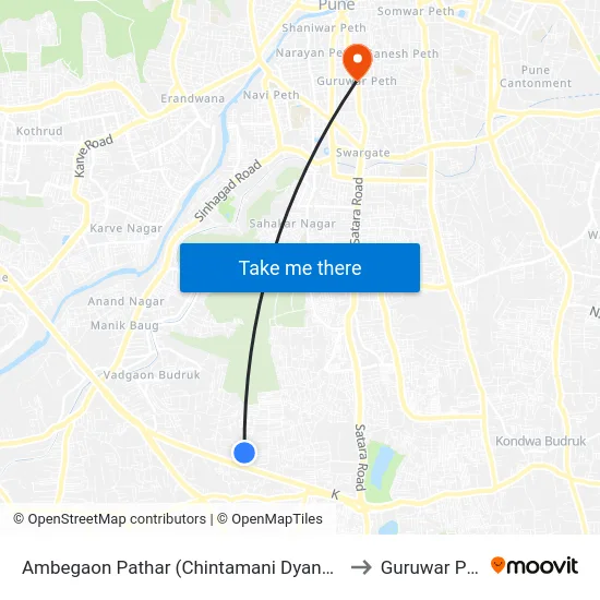 Ambegaon Pathar (Chintamani Dyanpeeth) to Guruwar Peth map