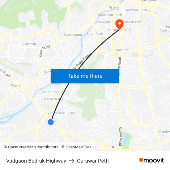 Vadgaon Budruk Highway to Guruwar Peth map