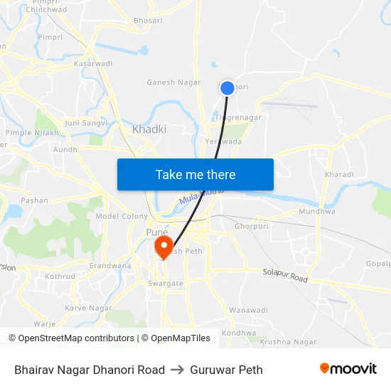 Bhairav Nagar Dhanori Road to Guruwar Peth map