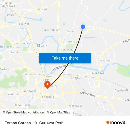 Torana Garden to Guruwar Peth map