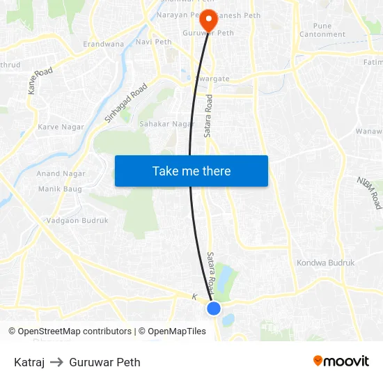 Katraj to Guruwar Peth map