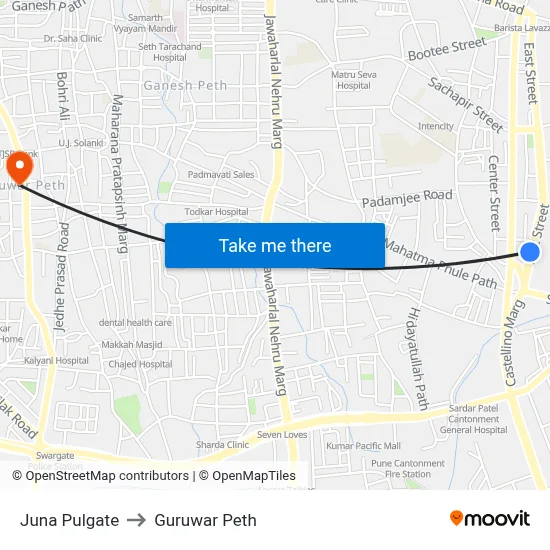 Juna Pulgate to Guruwar Peth map