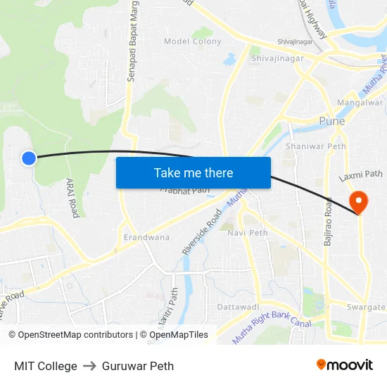 MIT College to Guruwar Peth map
