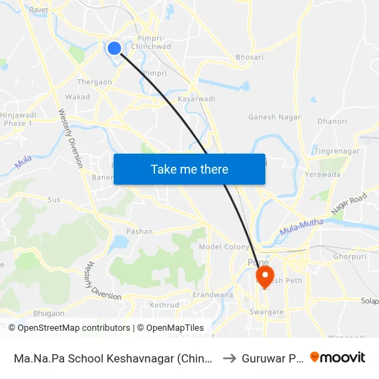 Ma.Na.Pa School Keshavnagar (Chinchwad) to Guruwar Peth map