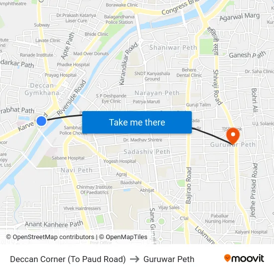 Deccan Corner (To Paud Road) to Guruwar Peth map