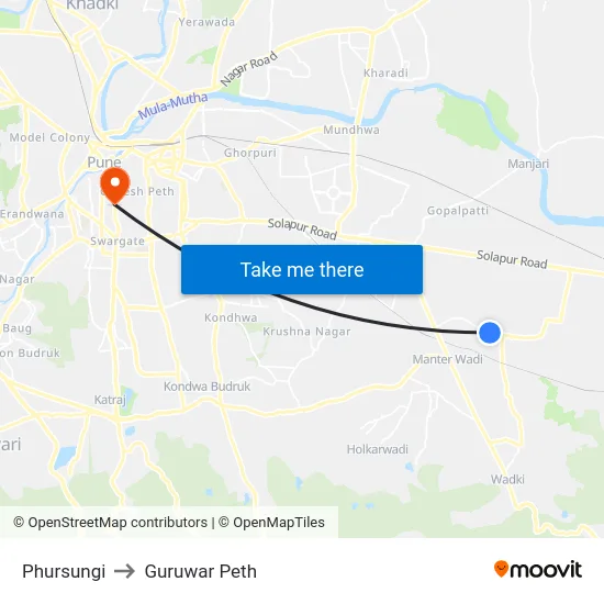 Phursungi to Guruwar Peth map