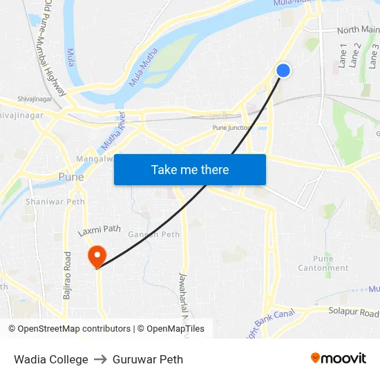 Wadia College to Guruwar Peth map