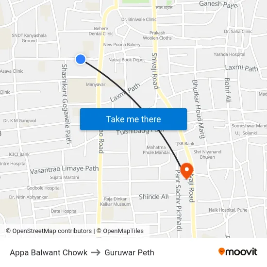 Appa Balwant Chowk to Guruwar Peth map
