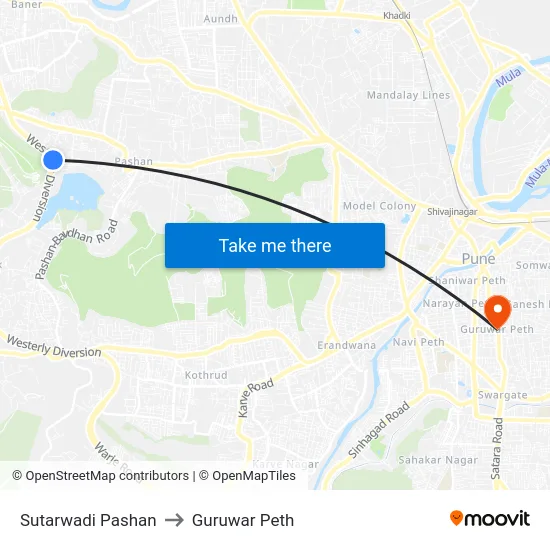 Sutarwadi Pashan to Guruwar Peth map