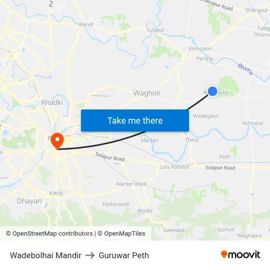 Wadebolhai Mandir to Guruwar Peth map