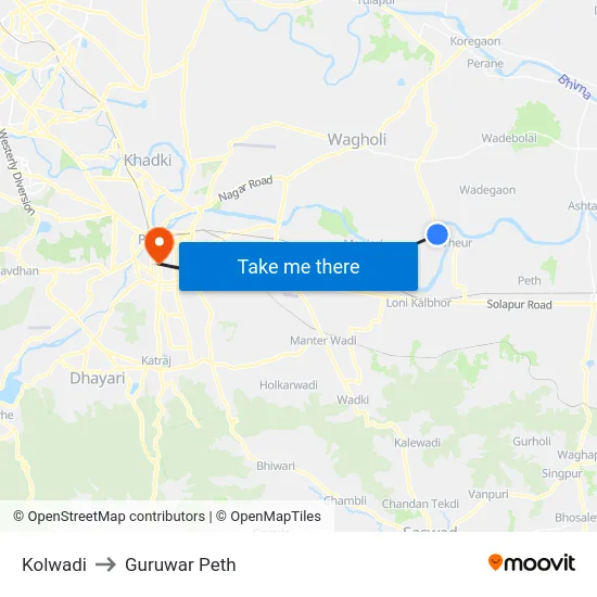 Kolwadi to Guruwar Peth map