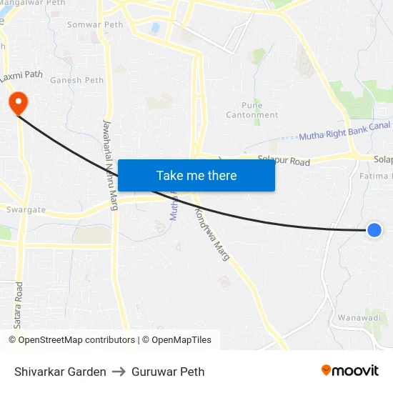 Shivarkar Garden to Guruwar Peth map