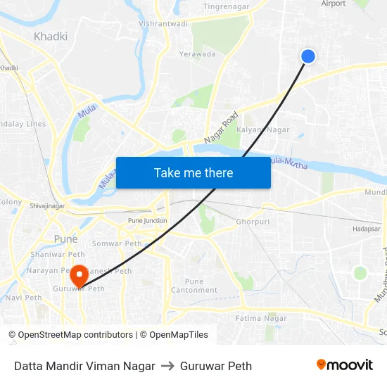 Datta Mandir Viman Nagar to Guruwar Peth map