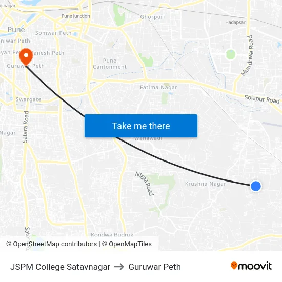 JSPM College Satavnagar to Guruwar Peth map