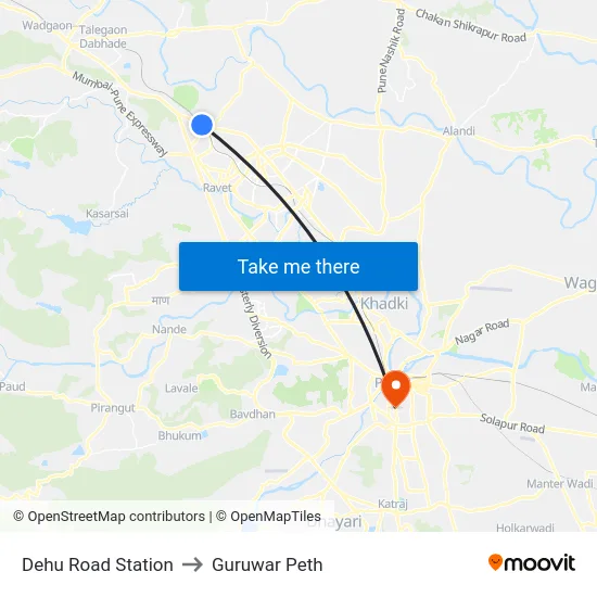 Dehu Road Station to Guruwar Peth map