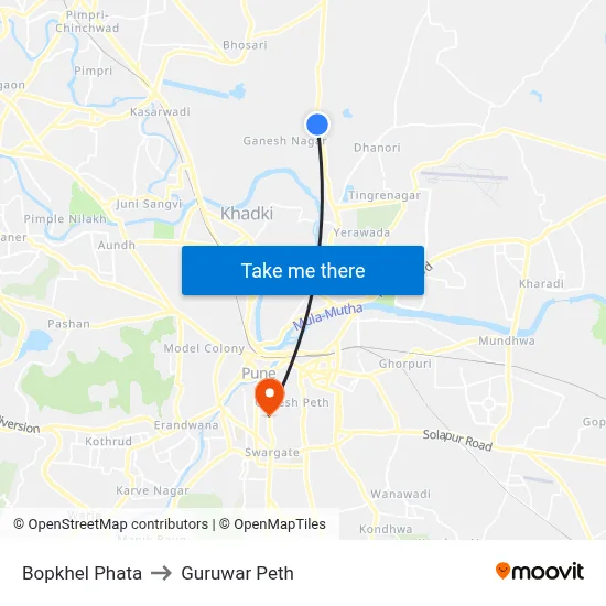Bopkhel Phata to Guruwar Peth map