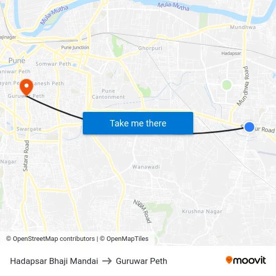 Hadapsar Bhaji Mandai to Guruwar Peth map