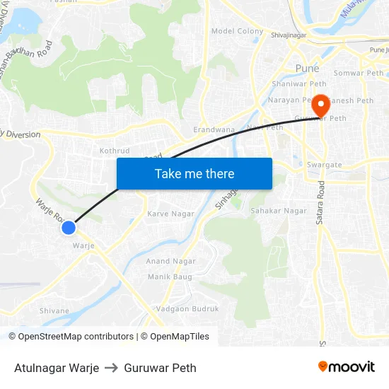 Atulnagar Warje to Guruwar Peth map